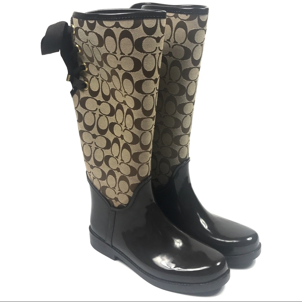 Coach Tristee Khaki/Chestnut Rain Boots Sz 10